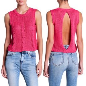 Hot Pink Cable Knit Sweater Tank Top